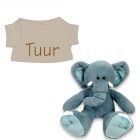 Blue de Olifant knuffel met naam geborduurd T-shirt Zand