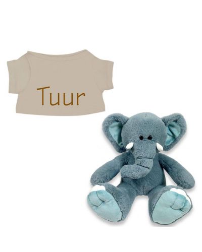 Blue de Olifant knuffel met naam geborduurd T-shirt Zand