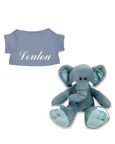 Blue de Olifant knuffel met naam geborduurd T-shirt Greyblue