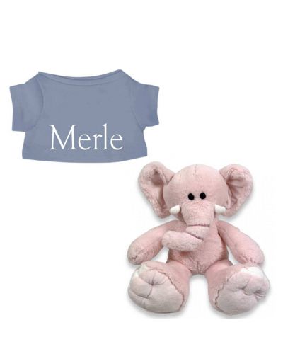 Rosa de Olifant knuffel met naam geborduurd T-shirt Greyblue